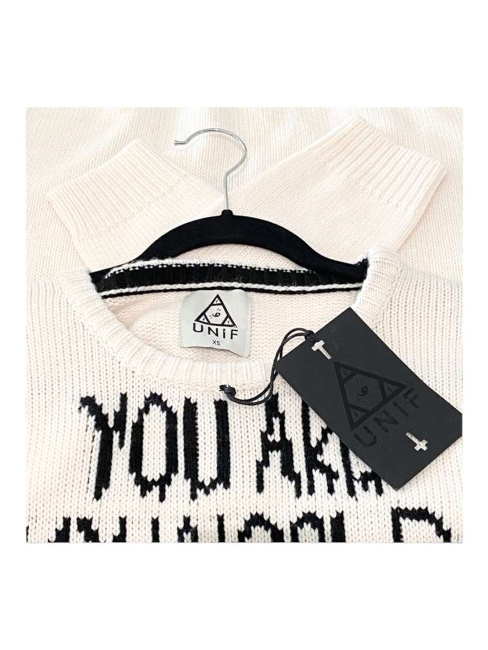 VHTF: new UNIF ♱ You Are My World FTW Sweater ♱ Cozy Intarsia Knit ♱ Ivory Pink - Picture 10 of 16